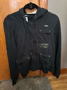 Harley-Davidson Black Hooded Button Jacket with Stud Accents